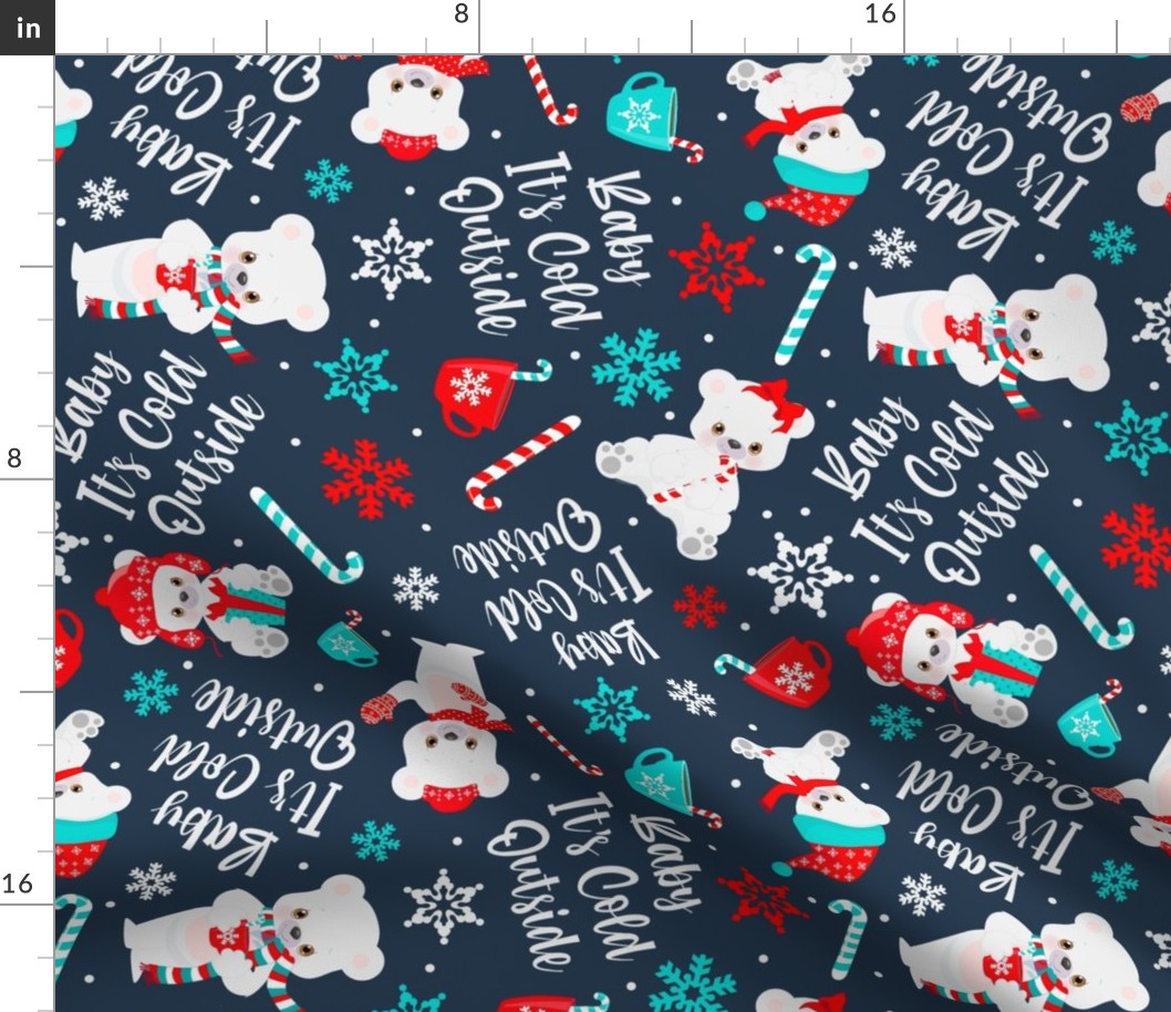 Large Scale Baby It's Cold Outside Holiday Polar Bears on Navy