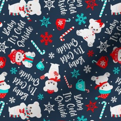 Medium Scale Baby It's Cold Outside Holiday Polar Bears on Navy