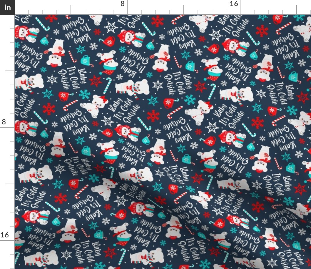 Medium Scale Baby It's Cold Outside Holiday Polar Bears on Navy