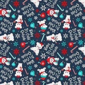 Small Scale Baby It's Cold Outside Holiday Polar Bears on Navy