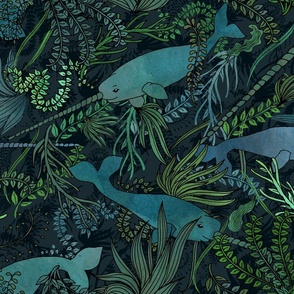 Narwhals in an Aquatic Garden (large scale) 