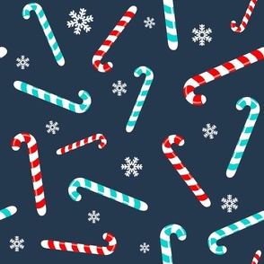 Large Scale Candy Canes and Snowflakes on Navy Baby It's Cold Outside Collection