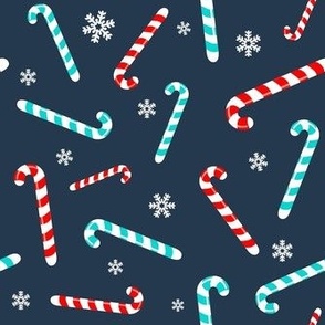 Medium Scale Candy Canes and Snowflakes on Navy Baby It's Cold Outside Collection