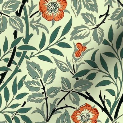 Sweet Briar by William Morris- LARGE - green background orange flowers on original paper Antiqued art nouveau art deco