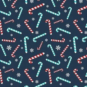 Small Scale Candy Canes and Snowflakes on Navy Baby It's Cold Outside Collection