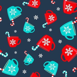 Large Scale Hot Cocoa and Snowflakes on Navy Baby It's Cold Outside Collection