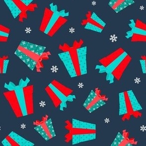 Medium Scale Holiday Gifts and Snowflakes on Navy Baby It's Cold Outside Collection