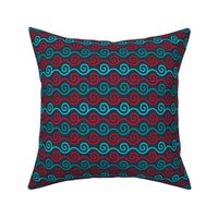 Smaller Scale Red Aqua Turquoise Windy Swirl on Navy Baby It's Cold Outside Collection