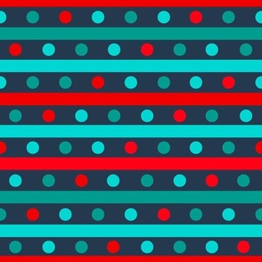 Bigger Scale Red Aqua Turquoise Stripes and Dots on Navy Baby It's Cold Outside Collection