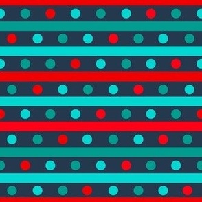 Smaller Scale Red Aqua Turquoise Stripes and Dots on Navy Baby It's Cold Outside Collection
