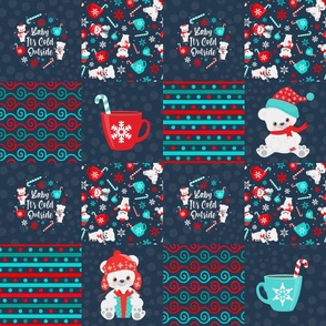 Bigger Scale Patchwork 6" Squares Baby It's Cold Outside Polar Bear Holidays Navy for Cheater Quilt or Blanket