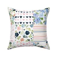 Blush and Indigo Navy Whimsy Florals Cheater Quilt