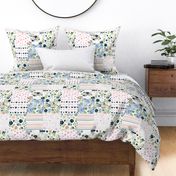 Blush and Indigo Navy Whimsy Florals Cheater Quilt