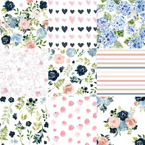 Blush and Indigo Navy Whimsy Florals Cheater Quilt