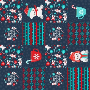 Rotated Bigger Scale Patchwork 6" Squares Baby It's Cold Outside Polar Bear Holidays Navy for Cheater Quilt or Blanket