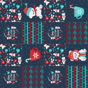 Rotated Smaller Scale Patchwork 3" Squares Baby It's Cold Outside Polar Bear Holidays Navy for Cheater Quilt or Blanket
