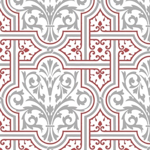 fancy Renaissance-style tiles, red and grey on white, 12W