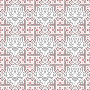fancy Renaissance-style tiles, red and grey on white, 6W