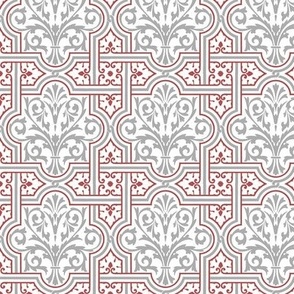 fancy medieval-style tiles, red and grey on white, 3W