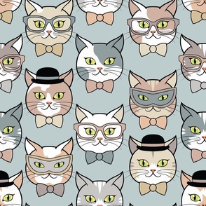 Cats in Hats Green Grey