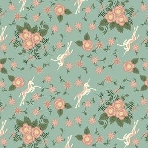 Unicorn floral fabric - dark green