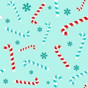 Medium Scale Candy Canes and Snowflakes on Ice Blue Baby It's Cold Outside Collection