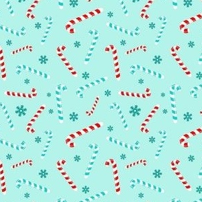 Small Scale Candy Canes and Snowflakes on Ice Blue Baby It's Cold Outside Collection