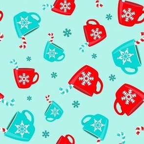 Medium Scale Hot Cocoa and Snowflakes on Ice Blue BAby It's Cold Outside Collection