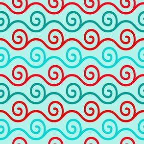 Bigger Scale Red Aqua Turquoise Windy Swirl on Ice Blue Baby It's Cold Outside Collection