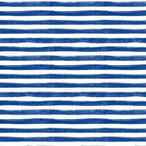 Nautical blue stripes. Large scale horizontal indigo blue line on white.