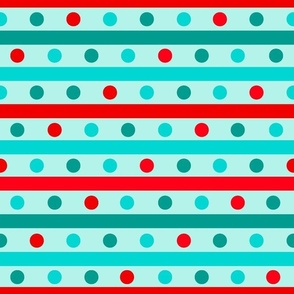 Bigger Scale Red Aqua Turquoise Stripes and Dots on Ice Blue Baby It's Cold Outside Collection