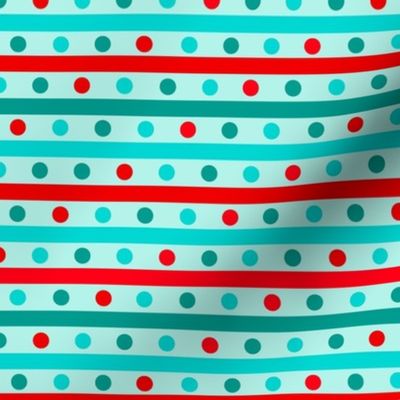 Smaller Scale Red Aqua Turquoise Stripes and Dots on Ice Blue Baby It's Cold Outside Collection