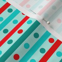 Smaller Scale Red Aqua Turquoise Stripes and Dots on Ice Blue Baby It's Cold Outside Collection
