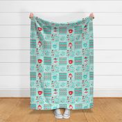 Bigger Scale Patchwork 6" Squares Baby It's Cold Outside Polar Bear Holidays Ice Blue for Cheater Quilt or Blanket