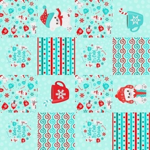 Rotated Smaller Scale Patchwork 3" Squares Baby It's Cold Outside Polar Bear Holidays Ice Blue for Cheater Quilt or Blanket