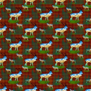 Christmas plaid with reindeer, bull elks, in mountains with pine forests tartan slub small