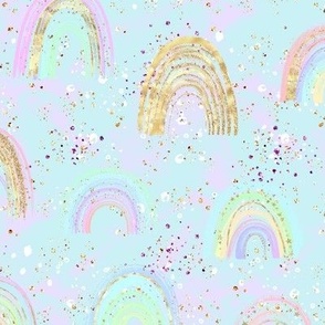 Girly Rainbows aqua Gold Glistening sparkles