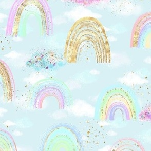 New Girly  Rainbows Aqua clouds glittery Gold