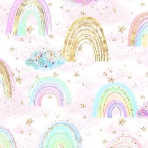 New Girly Rainbows Stars blush white  glistening gold sparkles clouds