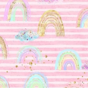 Girly Rainbows pink stripe glittery gold