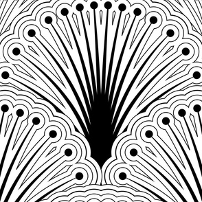 Art Deco Overlapping Fan Scalloped Geometric Pattern - Black and White