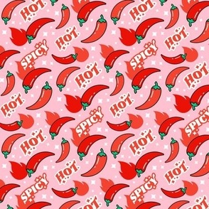 Spicy Hot Red Chili Peppers Pink Background