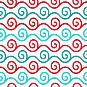 Bigger Scale Red Aqua Turquoise Windy Swirl Baby It's Cold Outside Collection