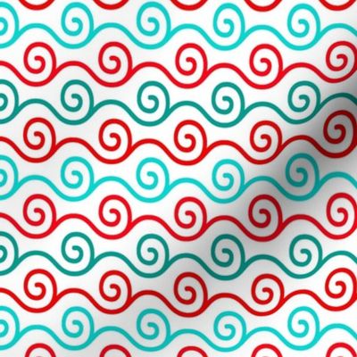 Smaller Scale Red Aqua Turquoise Windy Swirl Baby It's Cold Outside Collection