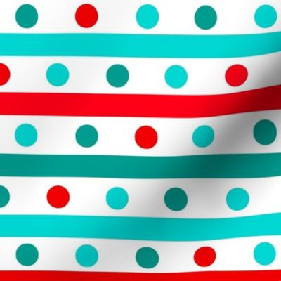 Bigger Scale Red Aqua Turquoise Stripes and Dots Baby It's Cold Outside Collection