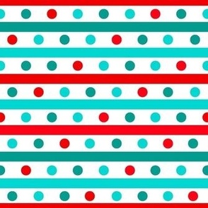 Smaller Scale Red Aqua Turquoise Stripes and Dots Baby It's Cold Outside Collection