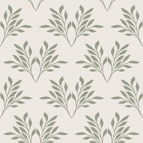 Simple Damask Leaves in ivory and green.