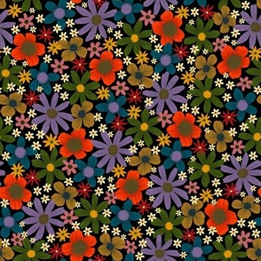 bright dense floral on black