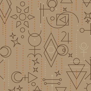 Line Art Alchemical and Astrological Symbols in Warm Shades of Brown