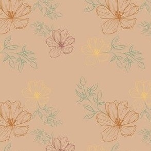 Warm Neutral Stamped Flowers